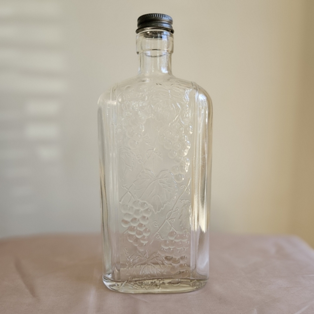 Old Mr. Boston Liquors Glass Bottle with‎ Embossed Grape Vine Design